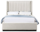 Logan Beige Linen Textured Fabric Twin Bed, Beige, Full