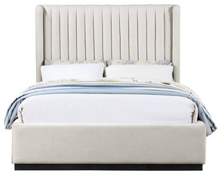 Logan Beige Linen Textured Fabric Twin Bed, Beige, Full