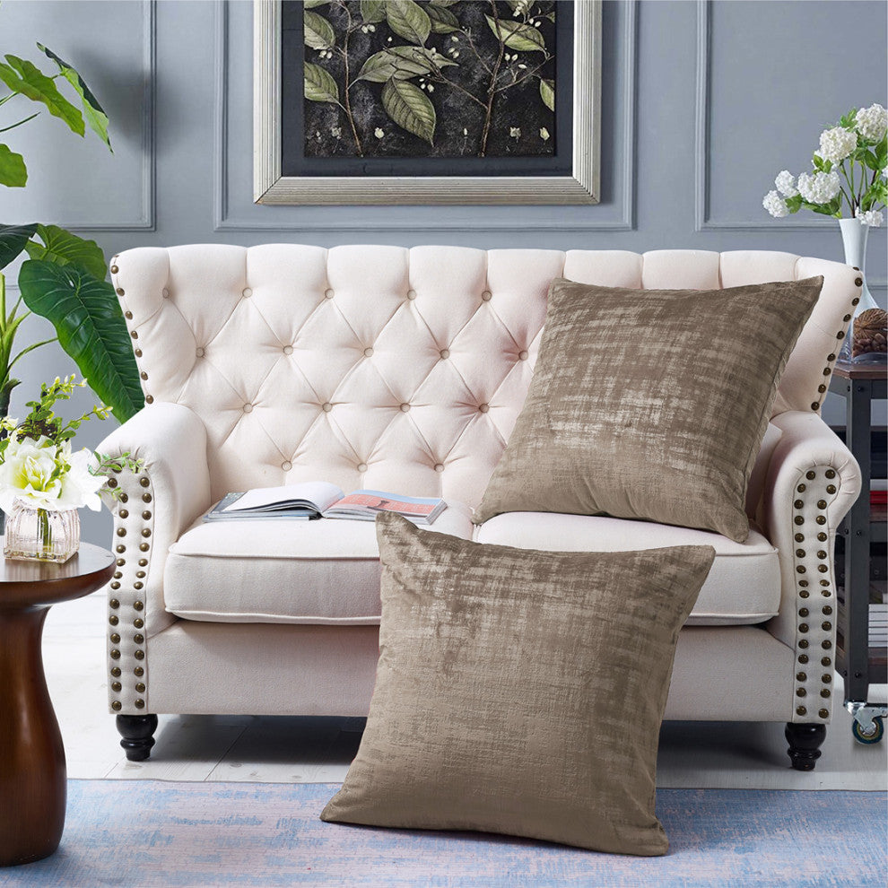 Velvet 2 Piece Euro Pillow Cover Set, Simply Taupe, 2 Piece, 26"x26"