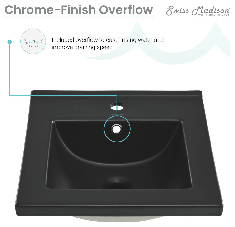18" Ceramic Square Vanity Sink Top, Matte Black