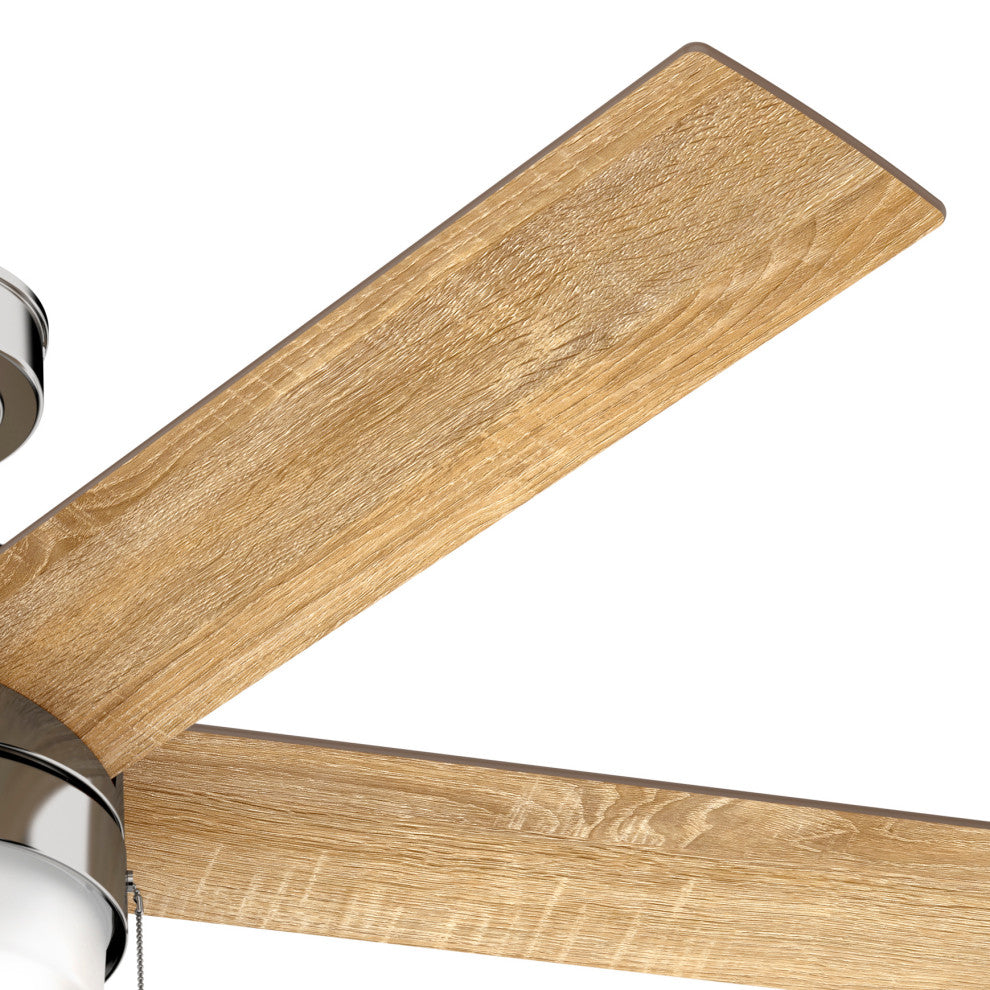 Hunter 52" Claudette Polished Nickel Ceiling Fan, LED Light Kit and Pull Chain