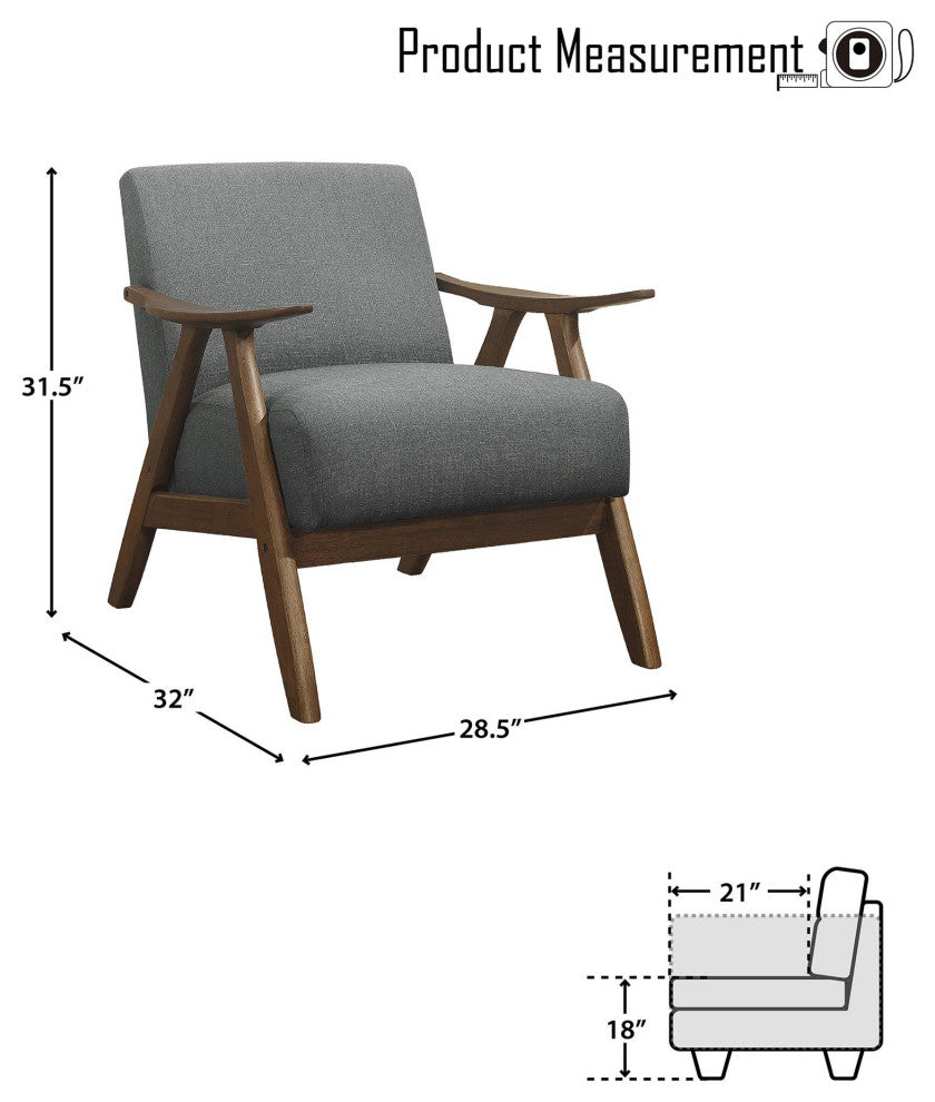 Retro Walnut Accent Chair with Curved Arms and Padded Seat, Gray