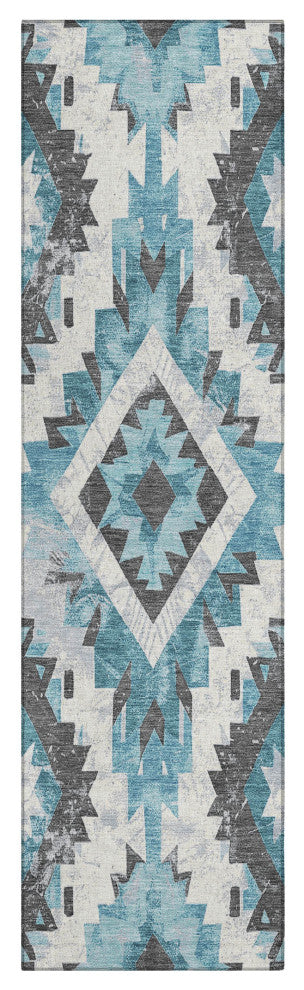 Machine Washable Indoor/Outdoor Chantille ACN1878 Teal 2'3" x 7'6" Runner Rug
