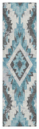 Machine Washable Indoor/Outdoor Chantille ACN1878 Teal 2'3" x 7'6" Runner Rug
