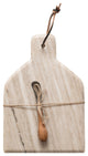 Marble Cheese and Cutting Board, Handle, Leather Tie and Canape Knife, Buff