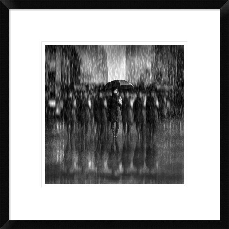 "Girls In The Rain" Framed Digital Print by Antonyus Bunjamin (Abe), 20"x20"
