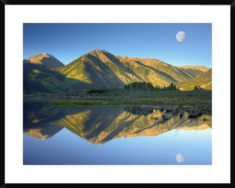 "Moon and Twin Peaks reflected in lake, Colorado"  by Tim Fitzharris, 40x32"