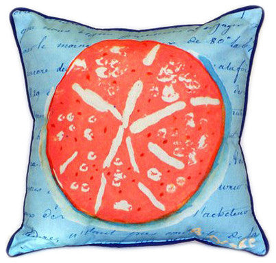 Pair of Betsy Drake Coral Sand Dollar Blue Large Pillows 18 Inchx18 Inch
