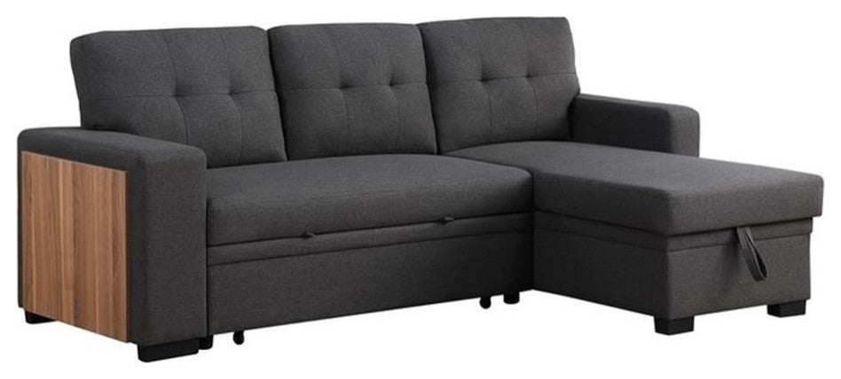 Fabric Reversible Modern Side Compartment Sleeper Sectional Sofa Bed-Dark Gray