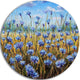 Blue Flowers In Meadow, Floral Disc Metal Wall Art, 11"