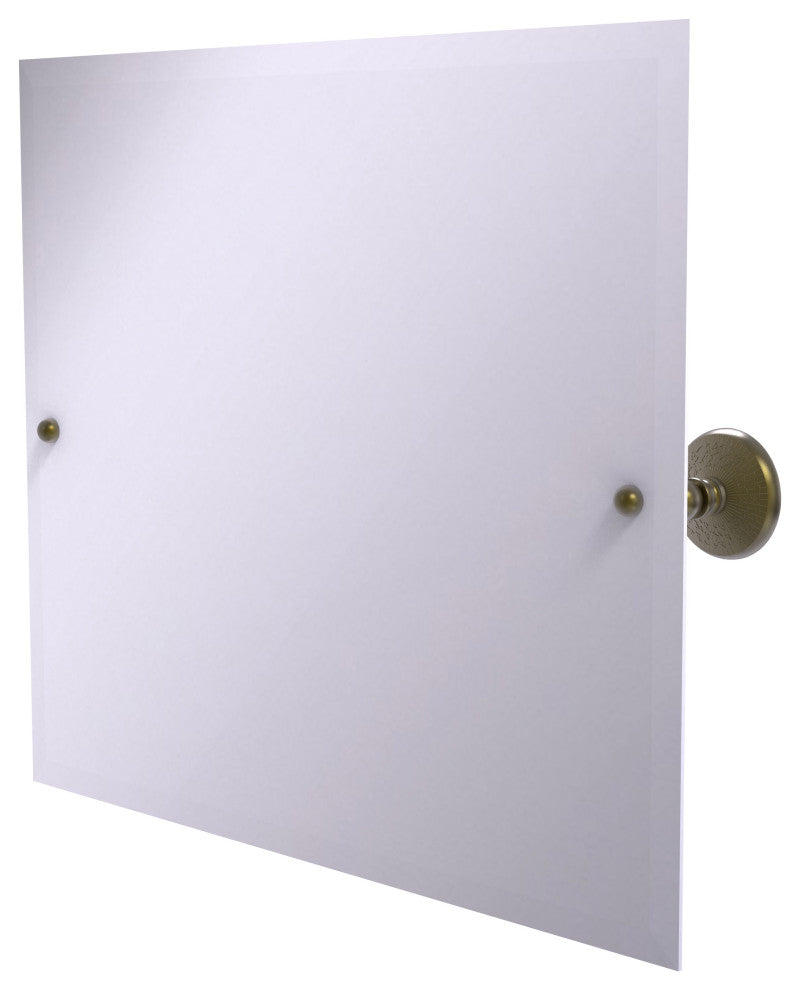 Frameless Landscape Beveled Edge Tilt Mirror, Antique Brass