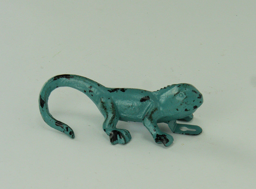 Distressed Green Metal Lizard Wall Hooks Set of 6