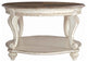 Benzara BM227591 Two Tone Oval Cocktail Table, Bottom Shelf, Antique White/Brown