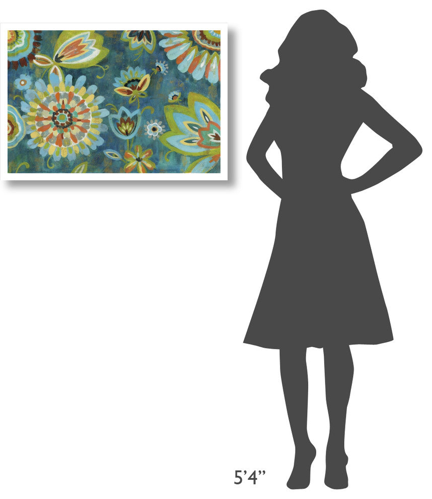 "Decorative Peacock Floral" Digital Paper Print by Silvia Vassileva, 32"x22"