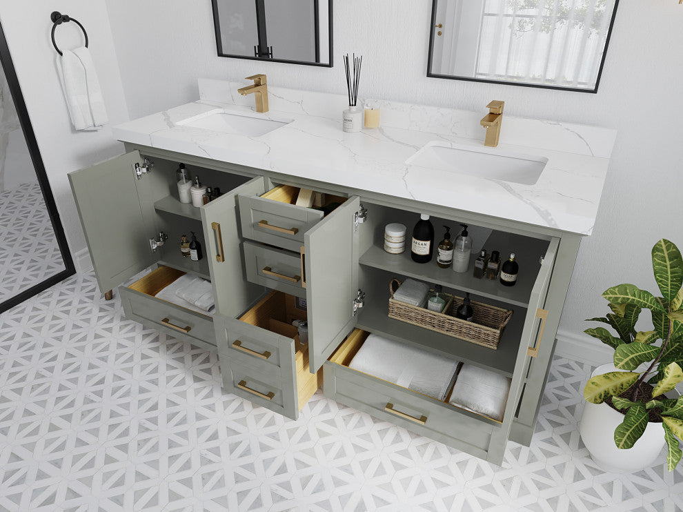 Boston 72 Double Sink Bath Vanity in Evergreen 2" Carrara Quartz