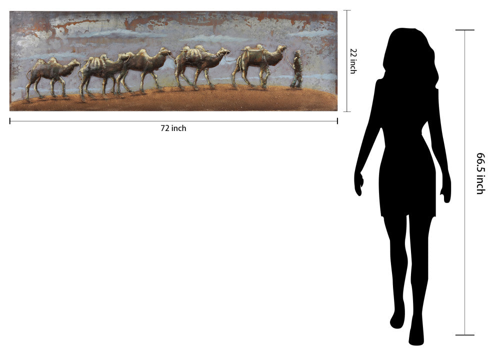 "Caravan" Camel Mixed Media Iron Hand Painted Dimensional Wall Art