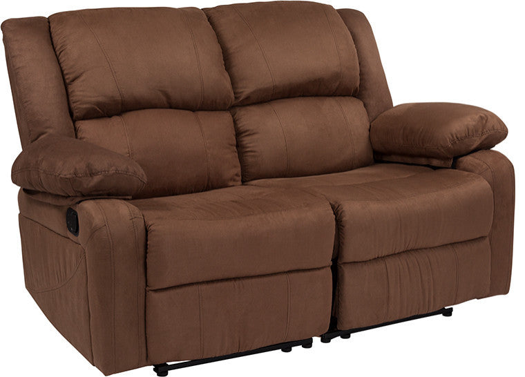 Harmony Series Loveseat with Two Built-In Recliners, Chocolate Brown Microfiber