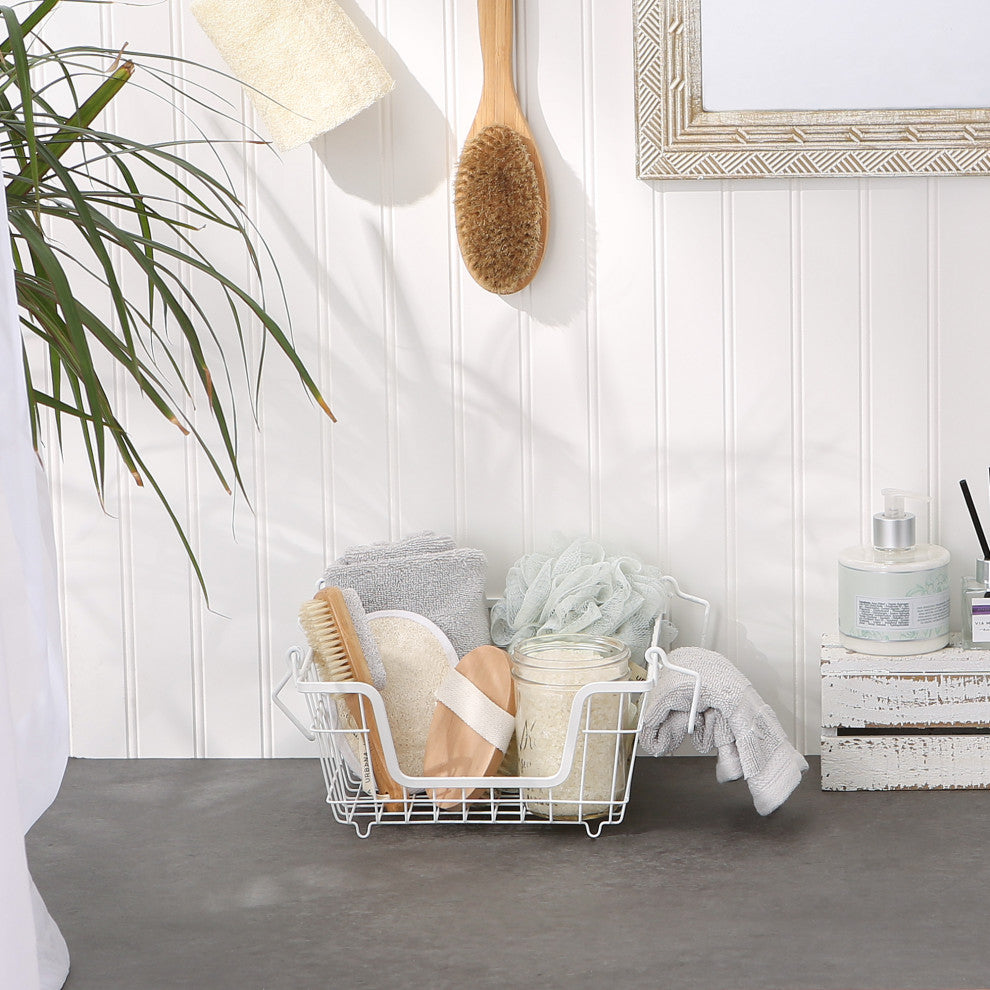 Metal Basket, White Square Small 11x11x6