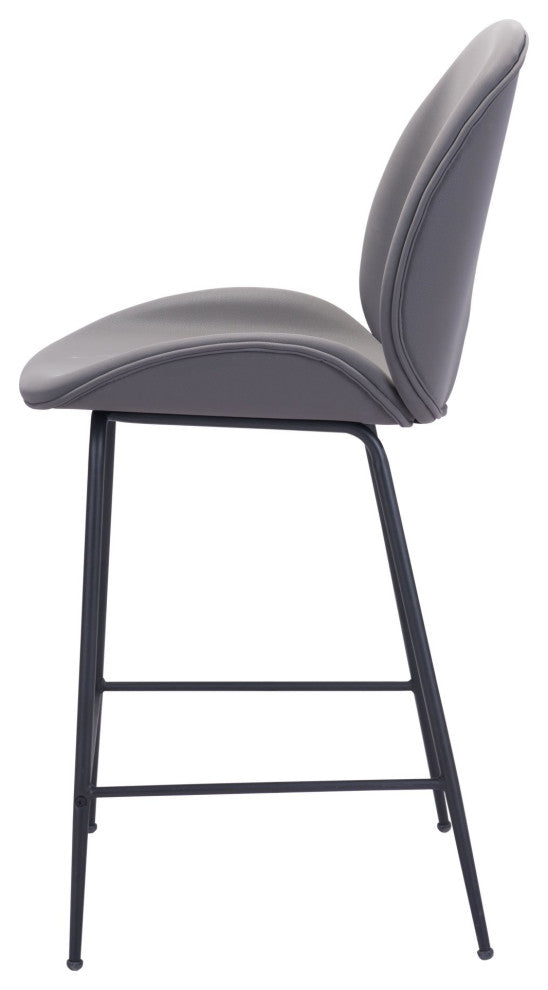 Counter Stool Chair, Steel Metal, Fabric, Gray, Black, Kitchen Cafe Bistro