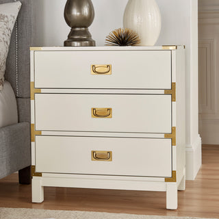 Loretta Gold finish Wood 3-Drawer Nightstand, White