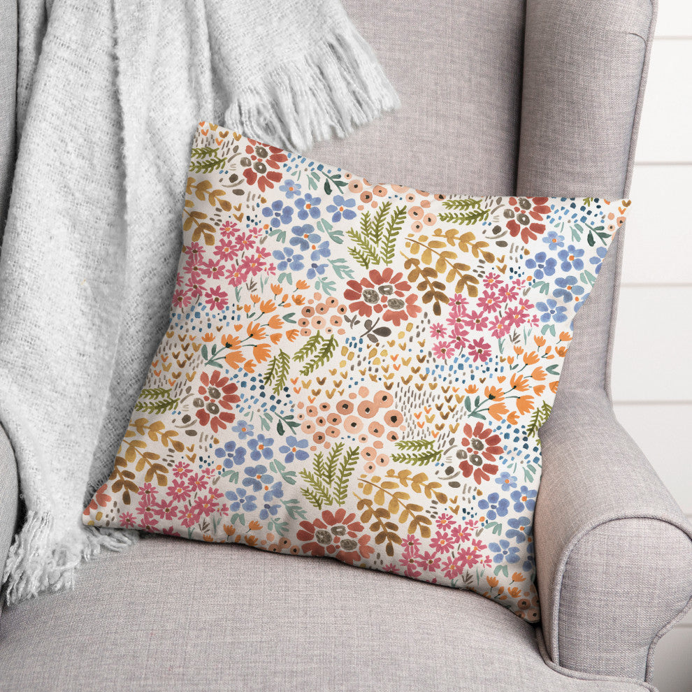 Wild Flower Floral on White 18x18 Spun Poly Pillow