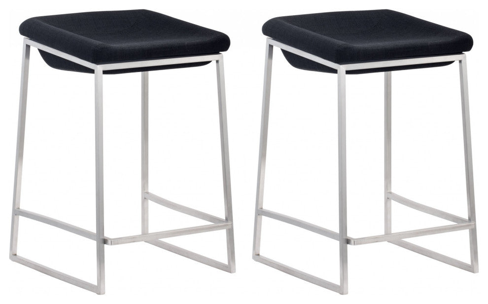 Set of Two Dark Gray and Stainless Indented Counter Stools