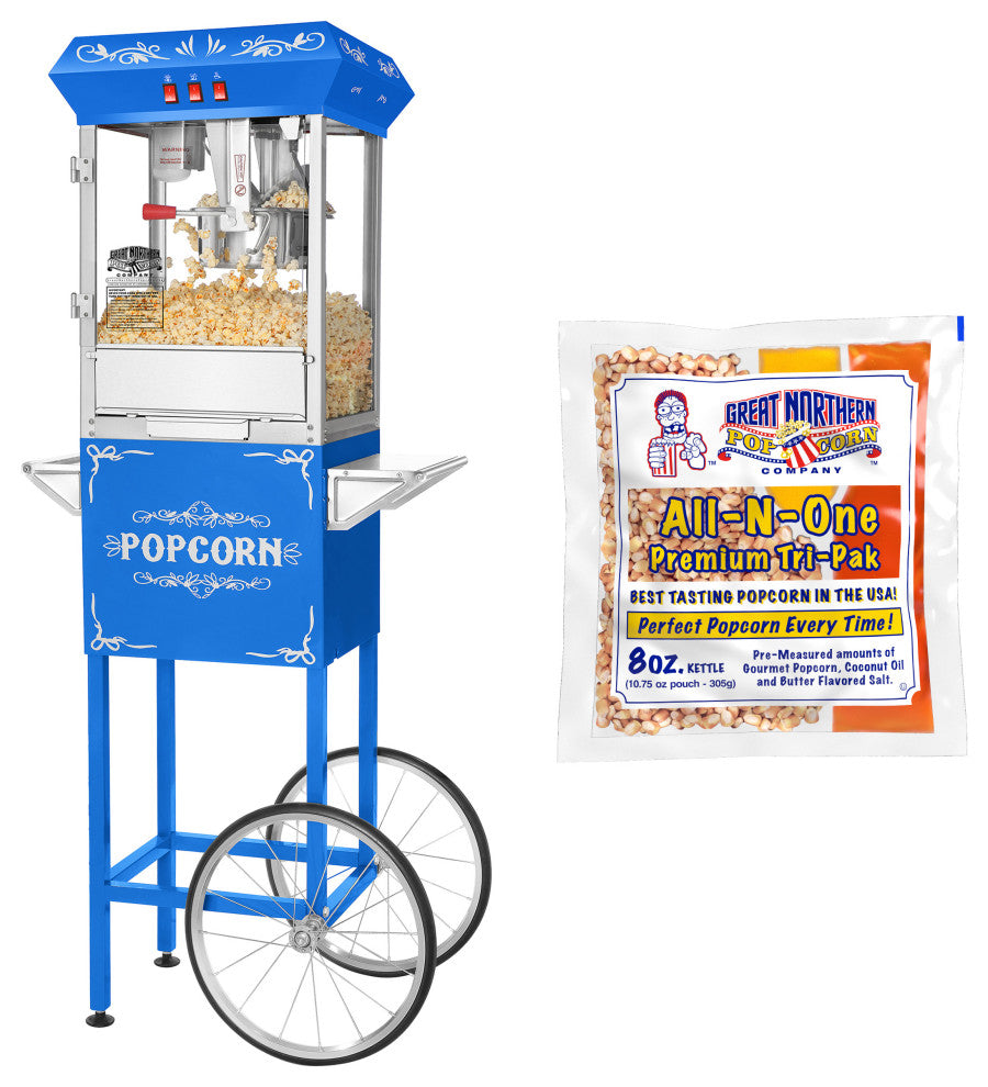 Popcorn Machine with Cart and 5-Pack of Kernels 8oz Popper