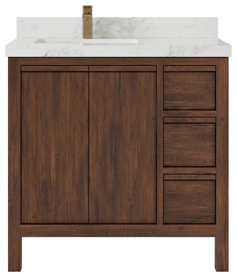 Elizabeth 36 Left Offset Bath Vanity in Dark Walnut Teak 2" Calacatta Nuvo