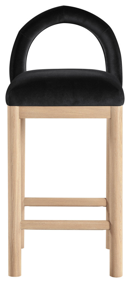 Conrad Upholstered Bar and Counter Stool, Black, Velvet, Natural
