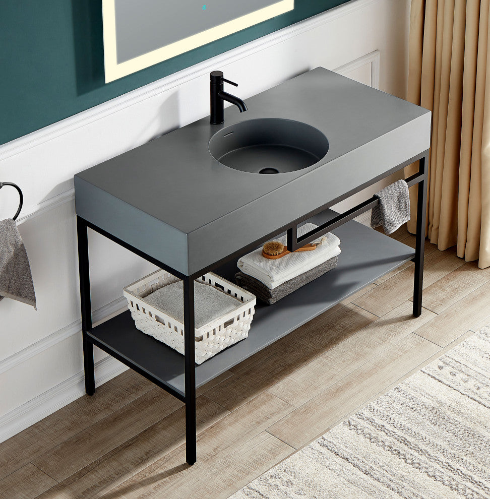 ANZZI Siena 48" Console Sink, Matte Black With Matte Grey Counter Top