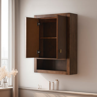 Vanity Art 24" Wall Mounted Bathroom Storage Cabinet, Linear Walnut, Golden Brushed Handle