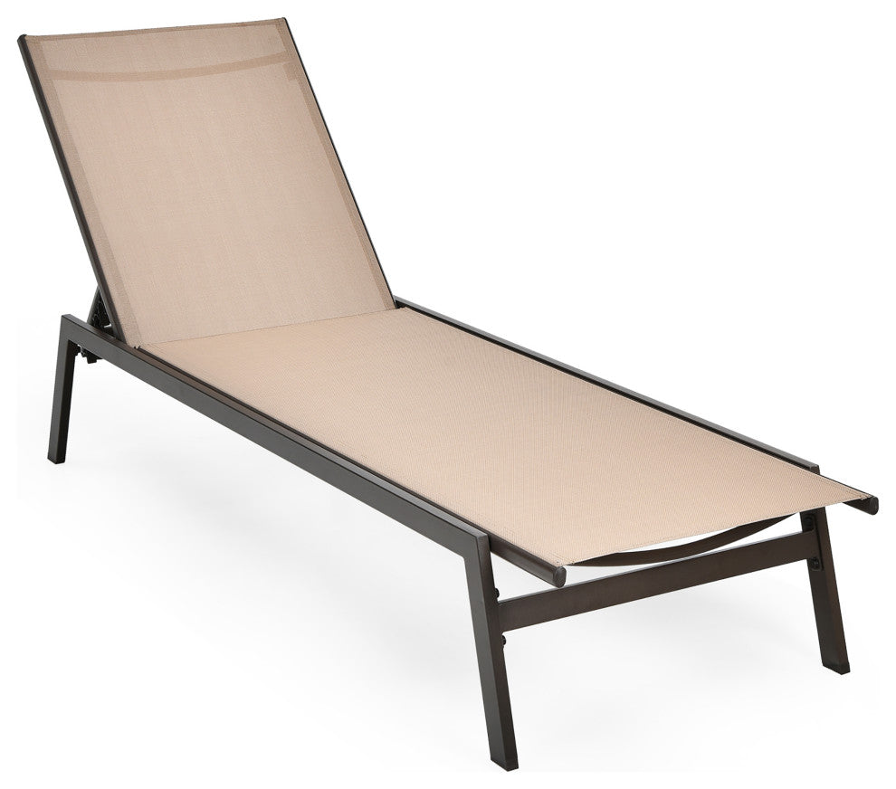 Costway Patio Lounge Chair Chaise Recliner Back Adjustable Garden Deck Brown