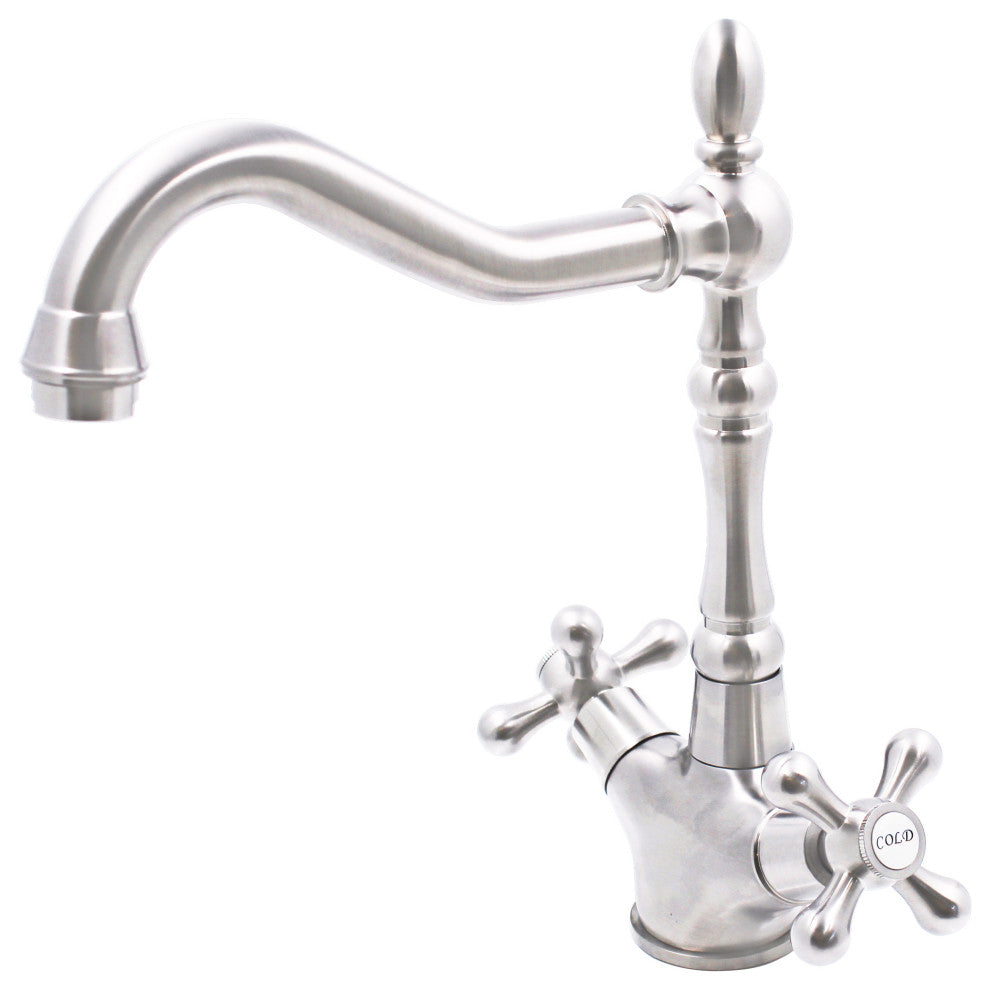 Novatto Kay Dubul Double Handle Traditional Swivel Bar Faucet, NBPF-146, Brushed Nickel
