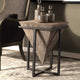 Modern Rustic Industrial Pyramid End Table, Geometric Iron Wood Block Accent