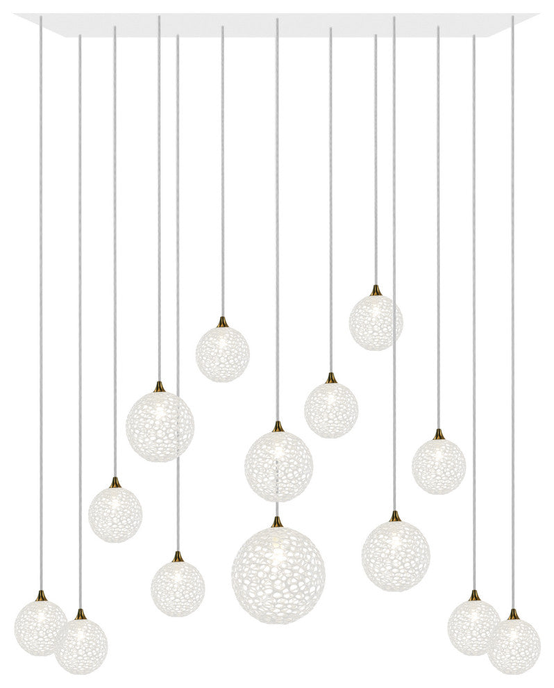 Napa 14 Pendants Blown Glass Chandelier, White, 48", Clear Glass