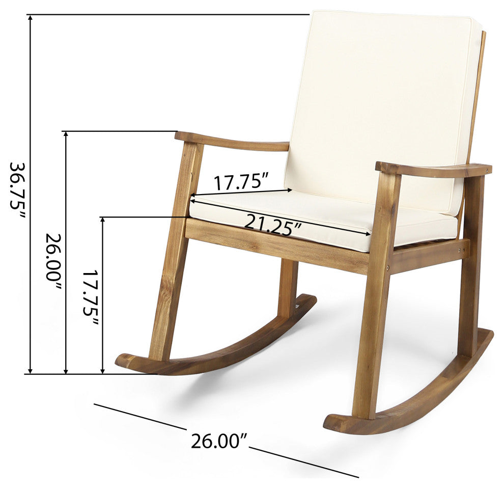 GDF Studio Caspar Outdoor Acacia Wood Rocking Chair, Teak Finish With Cream Cushion