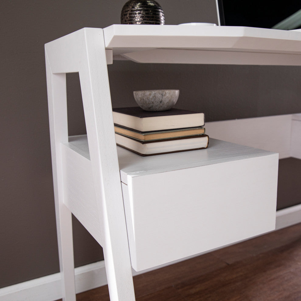 Thome Midcentury Modern Writing Desk w/ Storage - White