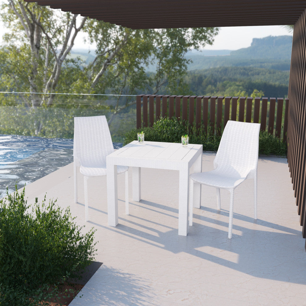 LeisureMod Kent Modern Stackable Outdoor Dining Chair, White