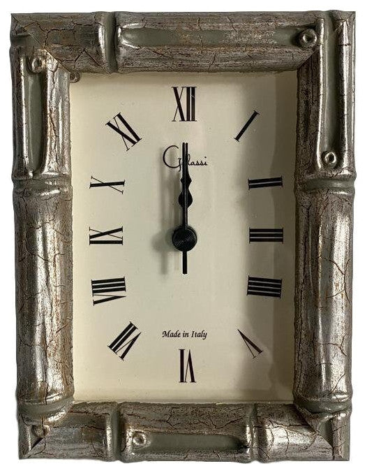 Wooden Faux Bamboo Rectangular Clock, Silver