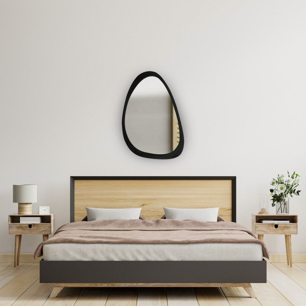 Natural Wood Framed Asymmetrical Mirror 44x30", Black