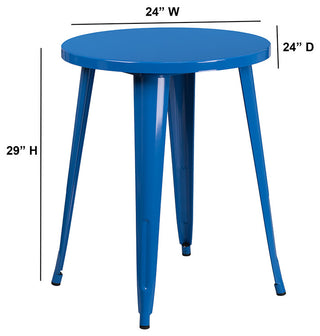 24'' Round Blue Metal Indoor-Outdoor Table