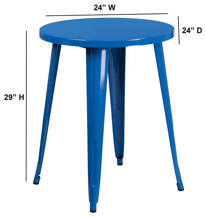 24'' Round Blue Metal Indoor-Outdoor Table