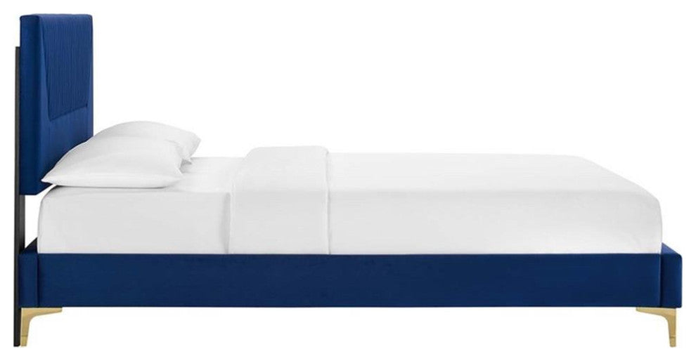 Modway Yasmine Channel Tufted Velvet Full Platform Bed in Navy Finish