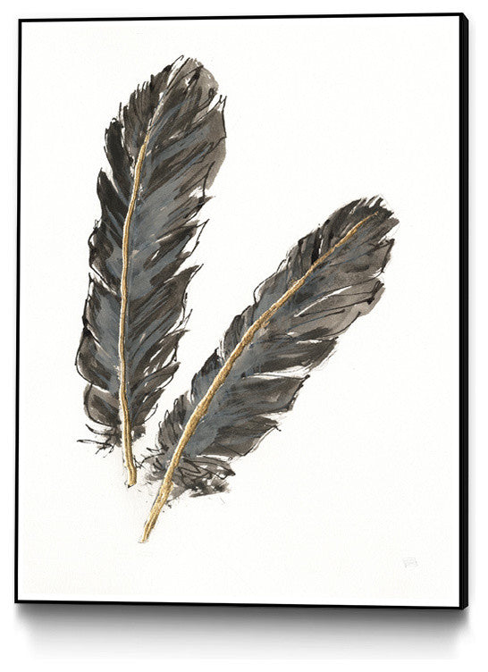 "Gold Feathers Iv On White" Art Block Framed Canvas, 24"x32"