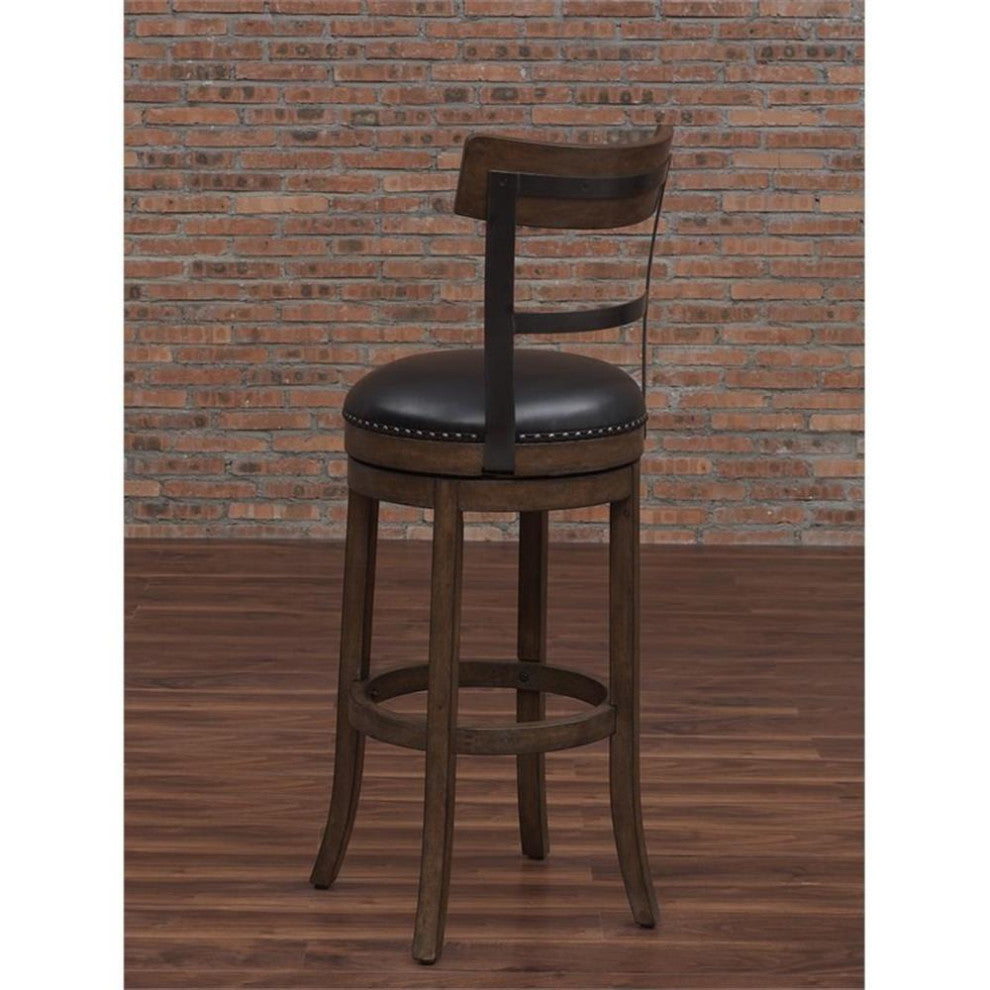 Home Square 2 Piece 26" Height Swivel Bar Stool Set in Washed Brown and Black