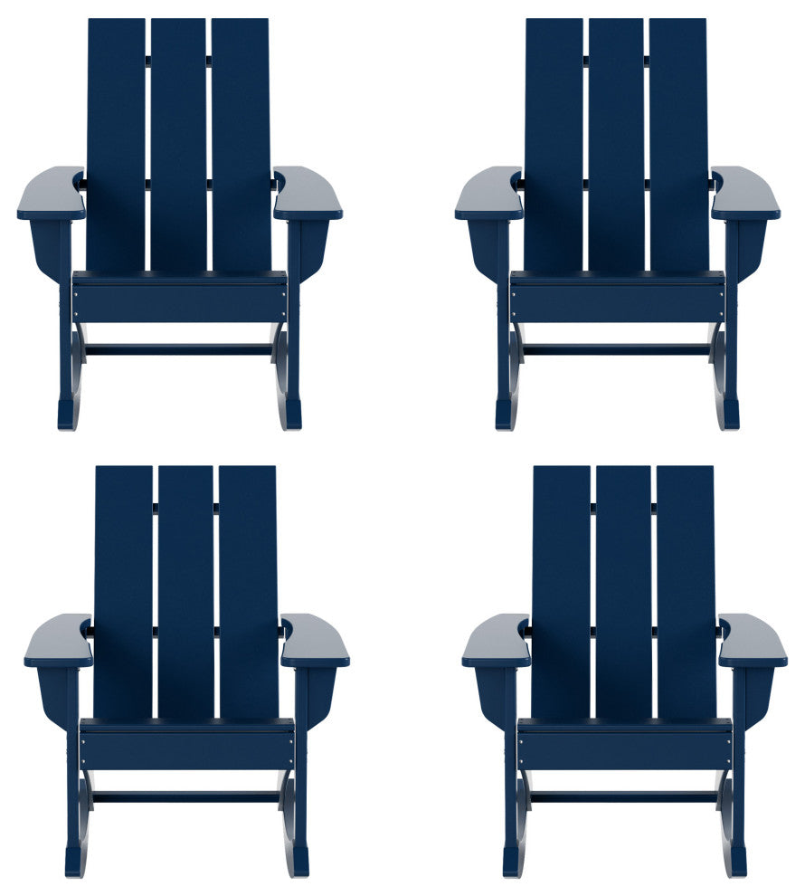 WestinTrends 4PC Modern Adirondack Outdoor Rocking Chair Set, Porch Rockers, Navy Blue