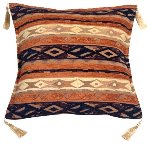 Pillow Decor - Kilim Stripes Blue and Orange 17 x 17 Throw Pillow