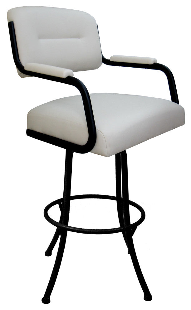 Swivel Counter Metal Bar Stool, Ocean Beige Vinyl, Black, 34"