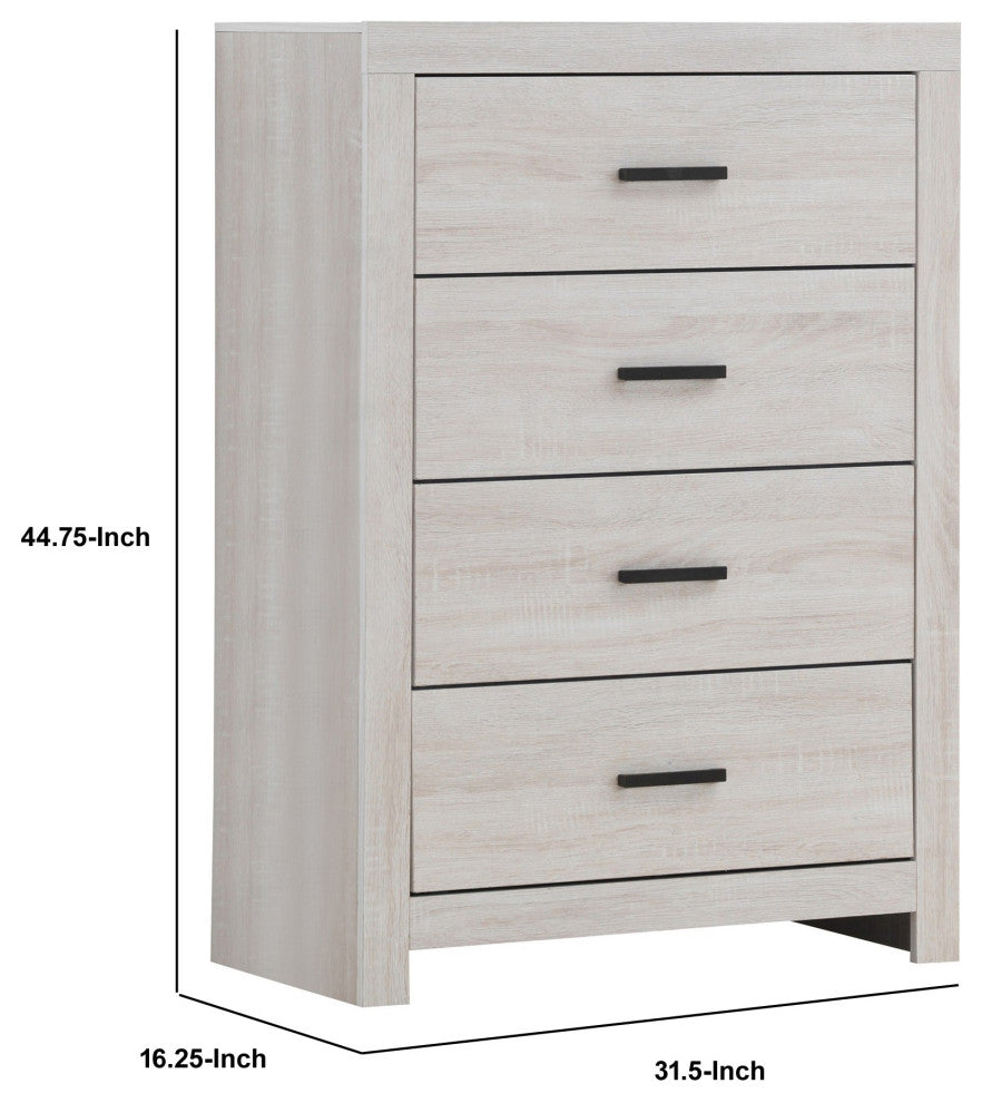 Benzara BM242655 Chest With 5 Drawers and Metal Bar Pulls, White