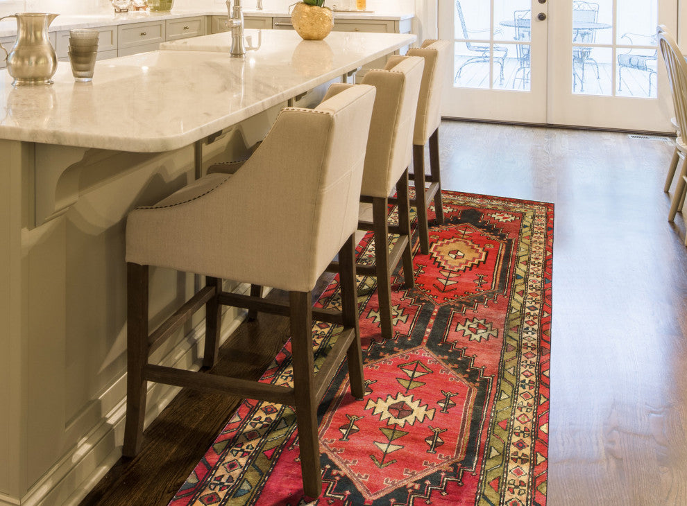 Fine Vintage Distressed Roshanak Red/Charcoal Runner, 3'2 x 7'7